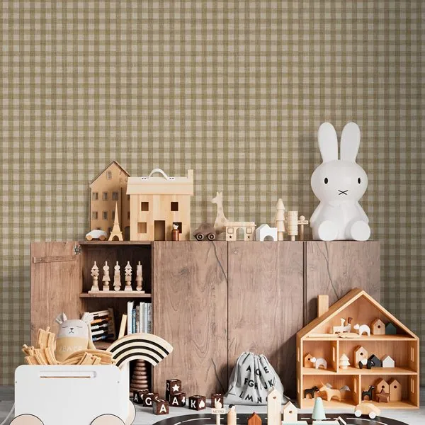 Xadrez Tricot Areia — ambiente com o papel de parede aplicado