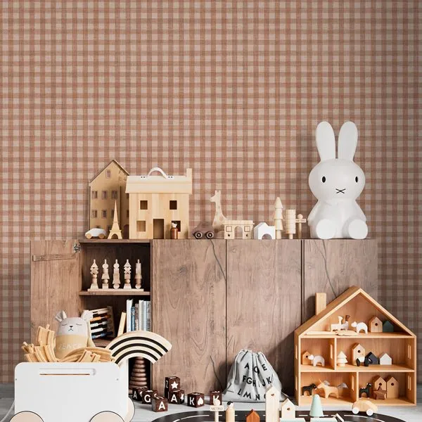Xadrez Tricot Caramelo — ambiente com o papel de parede aplicado