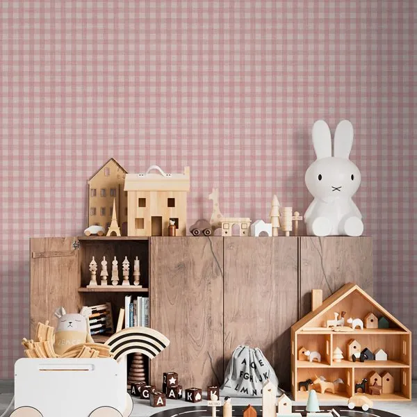 Xadrez Tricot Rosé — ambiente com o papel de parede aplicado