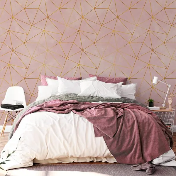 Zara Gold Cimento Queimado Rose — ambiente com o papel de parede aplicado