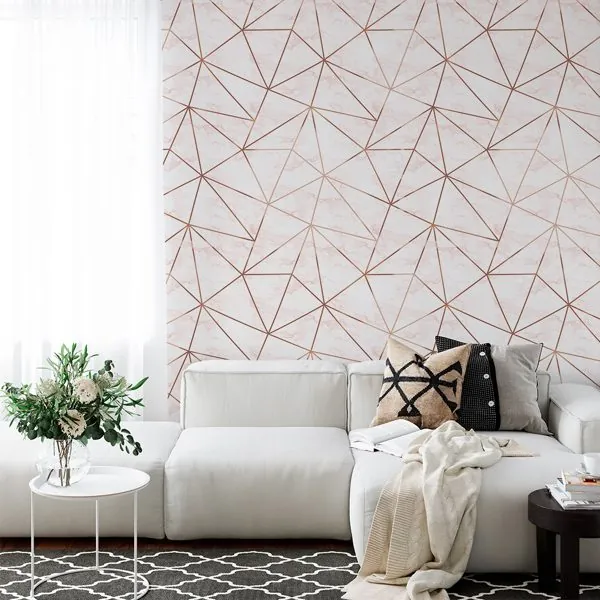 Zara Marmore Carrara Rose Gold — ambiente com o papel de parede aplicado