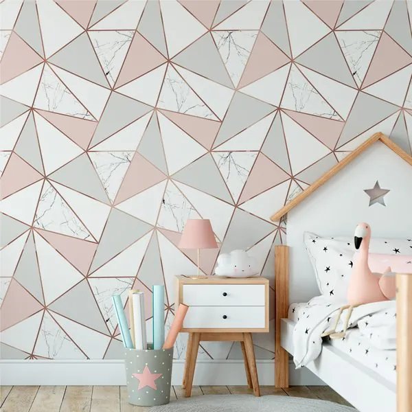 Zara Marmore Rose Gold — ambiente com o papel de parede aplicado