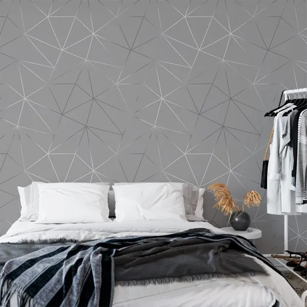Zara Prata Cinza — ambiente com o papel de parede aplicado