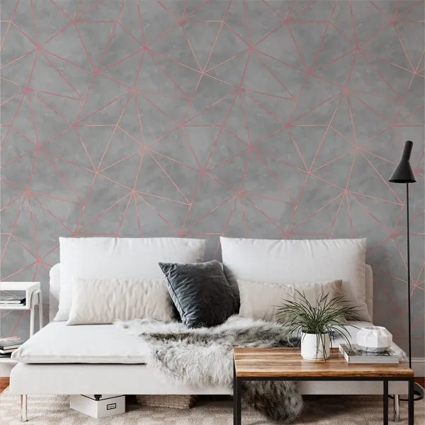 Zara Rose Gold Cimento Queimado — ambiente com o papel de parede aplicado